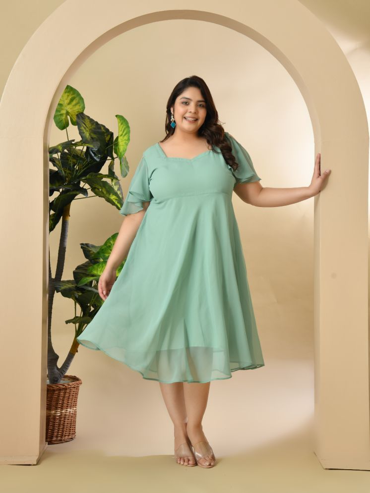     			PrettyPlus by Desinoor.com Georgette Solid Midi Women's Fit & Flare Dress - Sea Green ( Pack of 1 )