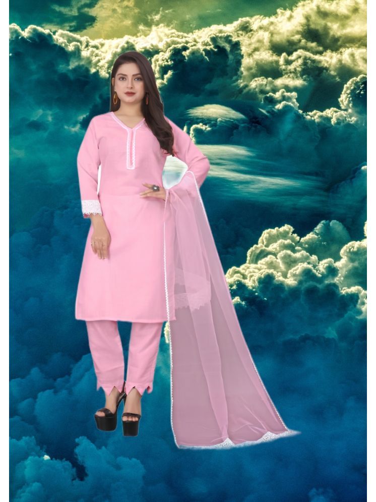     			RUTSH CREATION Cotton Self Design Kurti With Pants Women's Stitched Salwar Suit - Pink ( Pack of 1 )