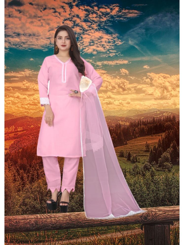     			RUTSH CREATION Cotton Self Design Kurti With Pants Women's Stitched Salwar Suit - Pink ( Pack of 1 )