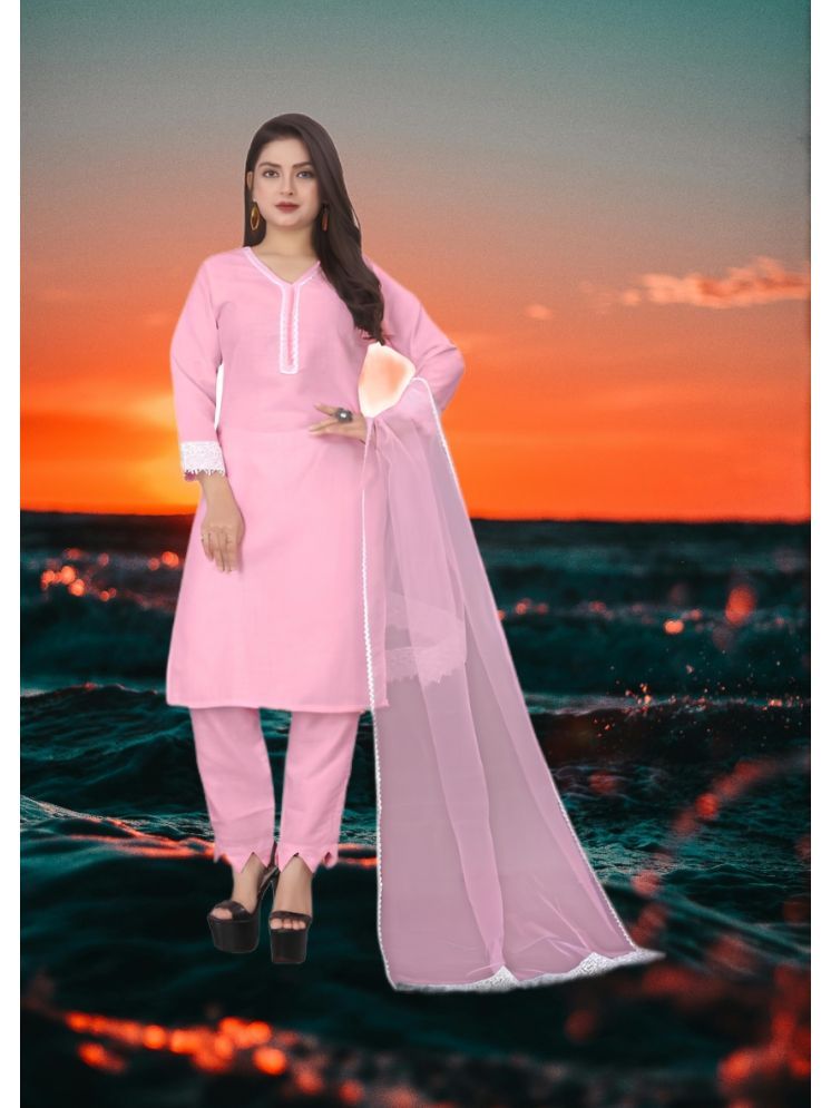     			RUTSH CREATION Cotton Self Design Kurti With Pants Women's Stitched Salwar Suit - Pink ( Pack of 1 )