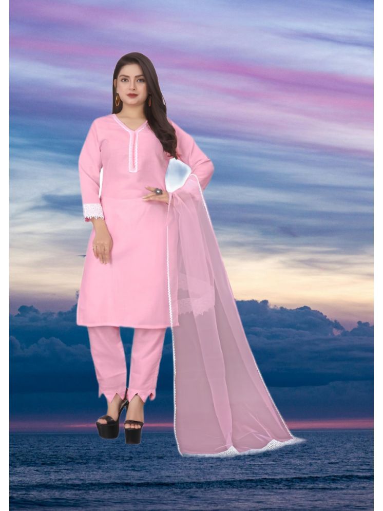     			RUTSH CREATION Cotton Self Design Kurti With Pants Women's Stitched Salwar Suit - Pink ( Pack of 1 )