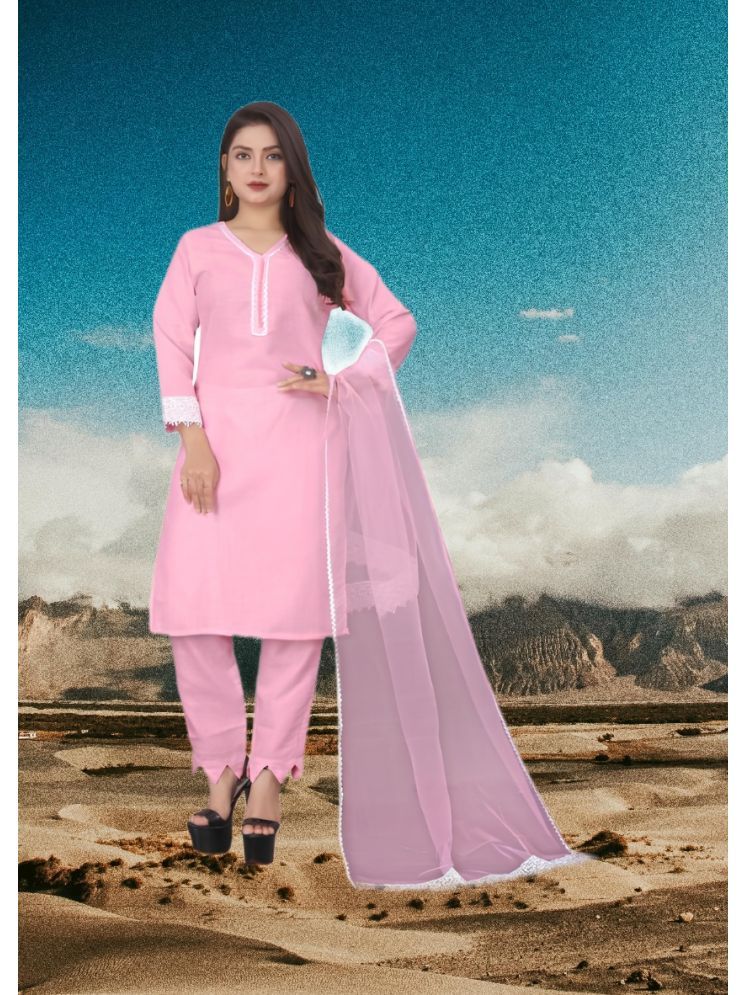     			RUTSH CREATION Cotton Self Design Kurti With Pants Women's Stitched Salwar Suit - Pink ( Pack of 1 )