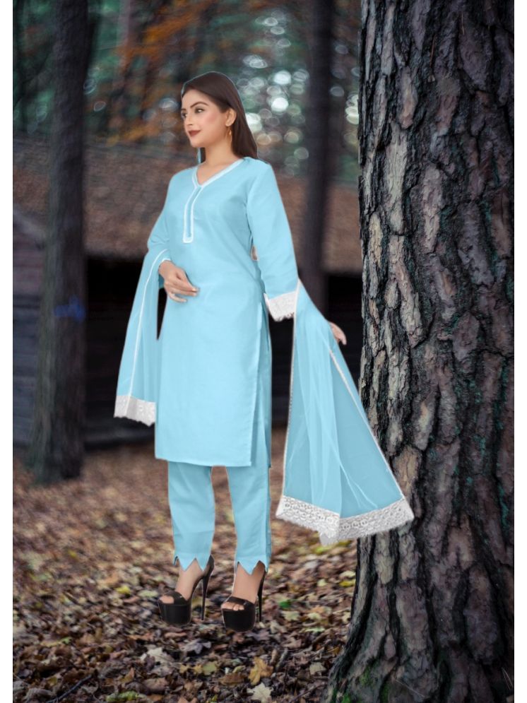     			RUTSH CREATION Cotton Self Design Kurti With Pants Women's Stitched Salwar Suit - Light Blue ( Pack of 1 )