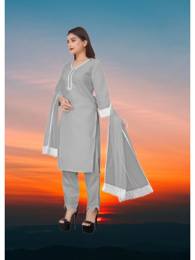     			RUTSH CREATION Cotton Self Design Kurti With Pants Women's Stitched Salwar Suit - Light Grey ( Pack of 1 )