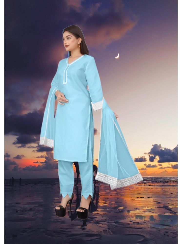     			RUTSH CREATION Cotton Self Design Kurti With Pants Women's Stitched Salwar Suit - Light Blue ( Pack of 1 )