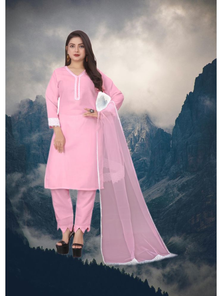     			RUTSH CREATION Cotton Self Design Kurti With Pants Women's Stitched Salwar Suit - Pink ( Pack of 1 )