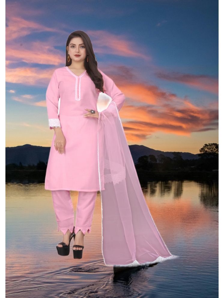     			RUTSH CREATION Cotton Self Design Kurti With Pants Women's Stitched Salwar Suit - Pink ( Pack of 1 )