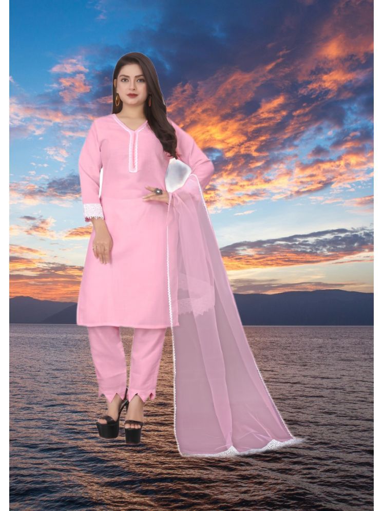     			RUTSH CREATION Cotton Self Design Kurti With Pants Women's Stitched Salwar Suit - Pink ( Pack of 1 )