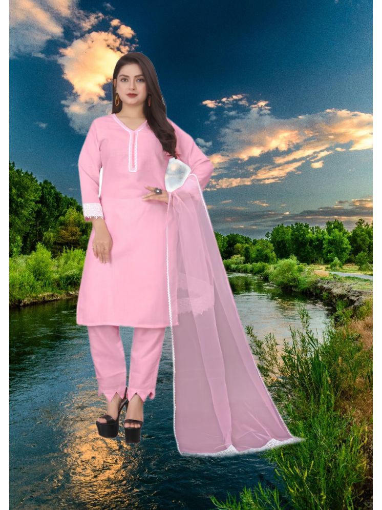     			RUTSH CREATION Cotton Self Design Kurti With Pants Women's Stitched Salwar Suit - Pink ( Pack of 1 )