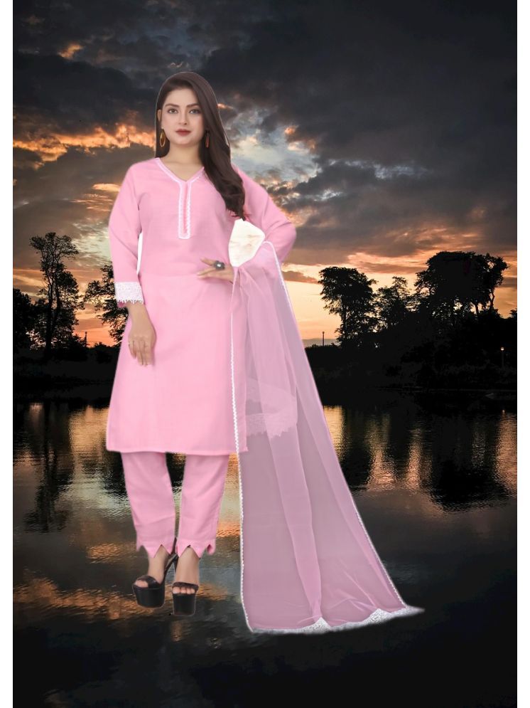     			RUTSH CREATION Cotton Self Design Kurti With Pants Women's Stitched Salwar Suit - Pink ( Pack of 1 )