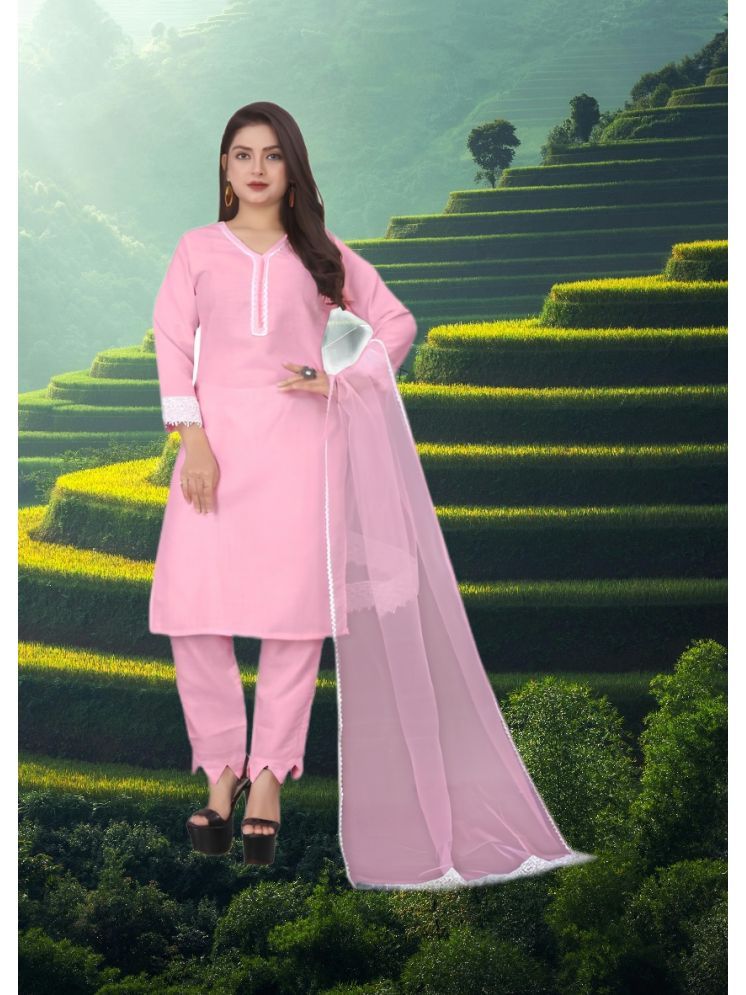     			RUTSH CREATION Cotton Self Design Kurti With Pants Women's Stitched Salwar Suit - Pink ( Pack of 1 )