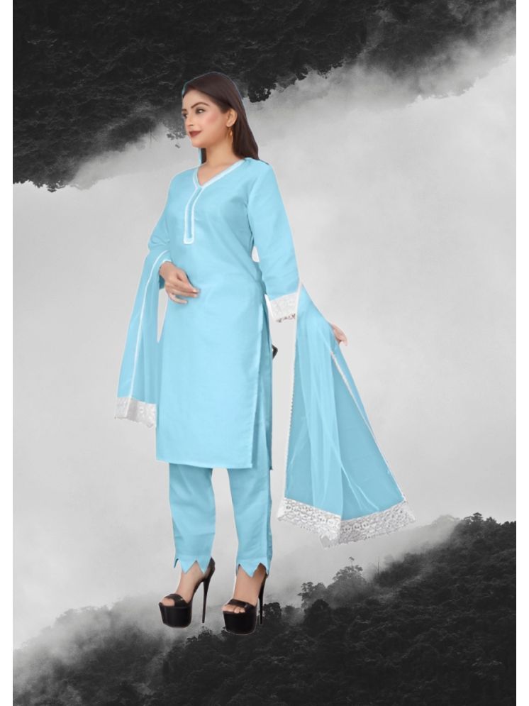     			RUTSH CREATION Cotton Self Design Kurti With Pants Women's Stitched Salwar Suit - Light Blue ( Pack of 1 )