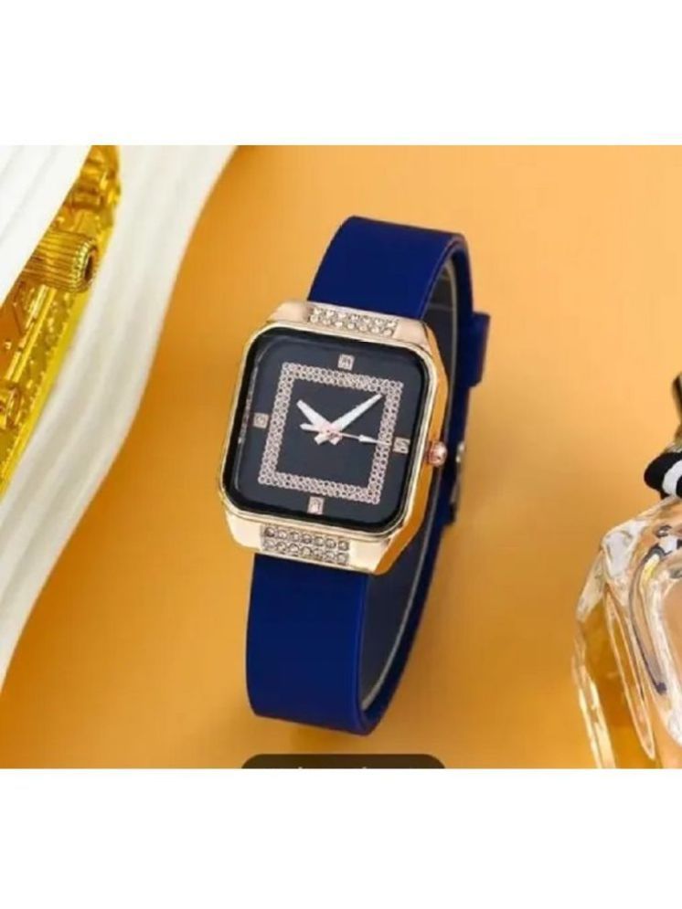     			Rhonium Blue PU Analog Womens Watch