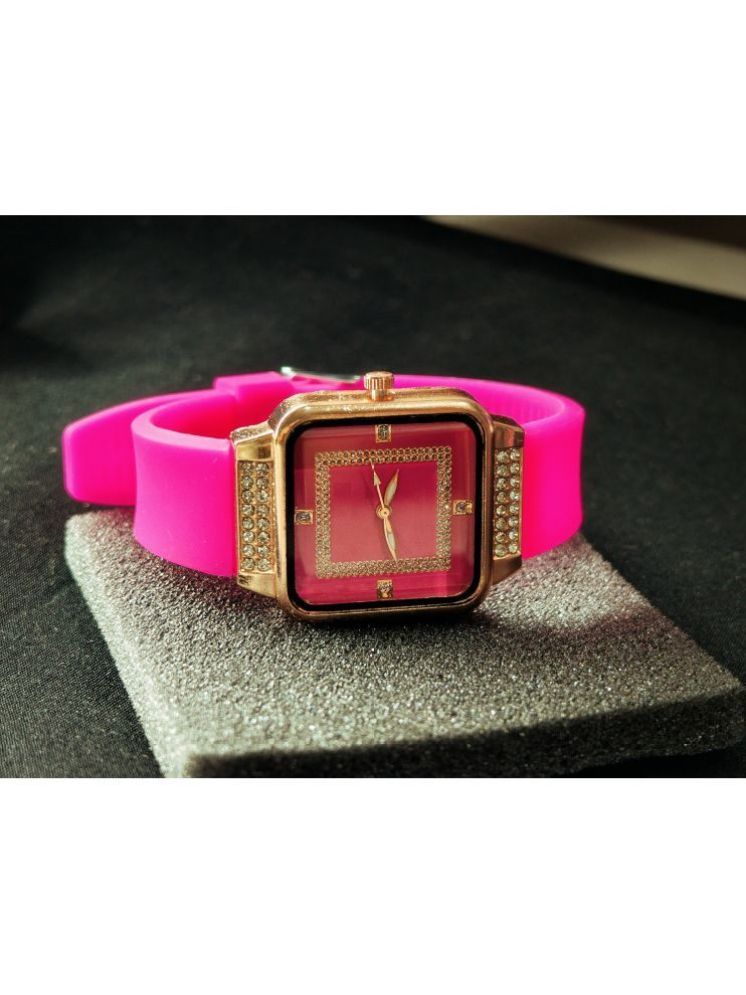     			Rhonium Magenta PU Analog Womens Watch