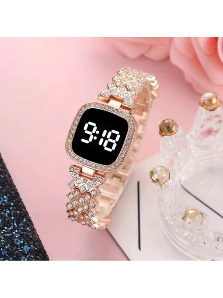     			Rhonium Rose Gold Metal Digital Womens Watch