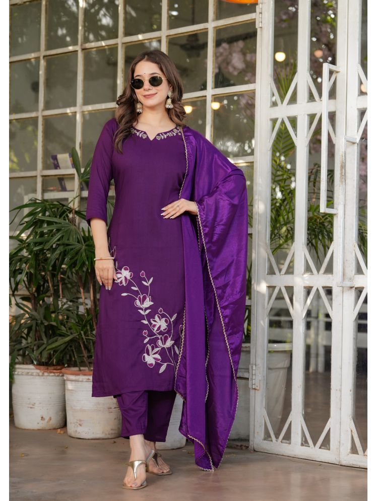     			SAREEKART FAB Viscose Embroidered Kurti With Pants Women's Stitched Salwar Suit - Purple ( Pack of 1 )