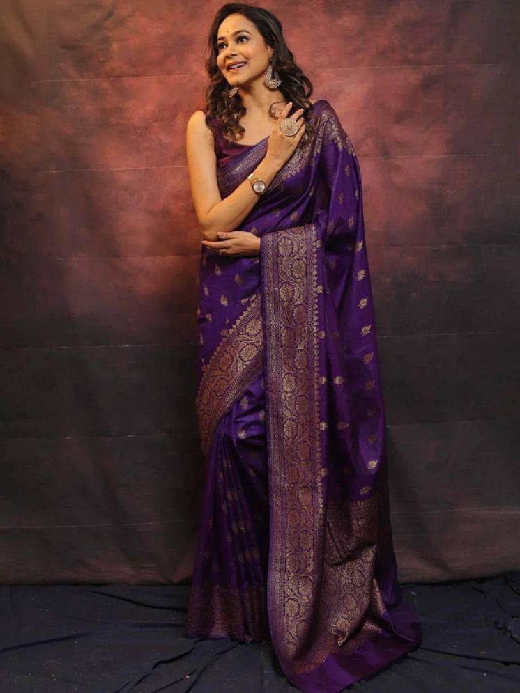     			Sanjana Silk Pack of 1 Silk Blend Embellished Saree With Blouse Piece ( Purple )