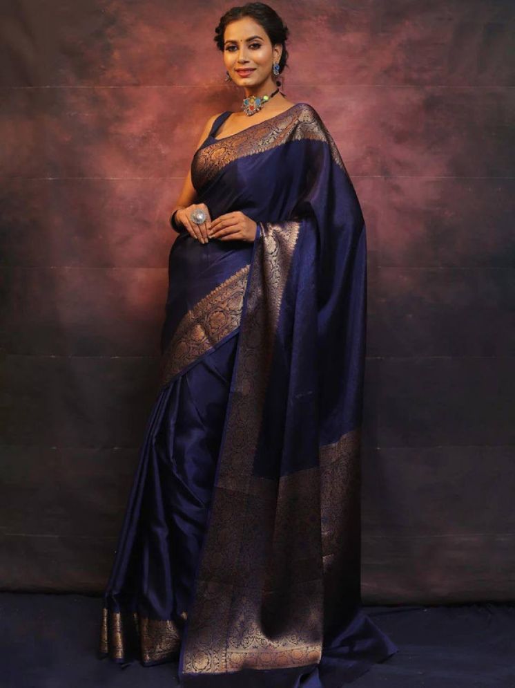     			Sanwariya Silks Pack of 1 Silk Blend Woven Saree With Blouse Piece ( Navy Blue )