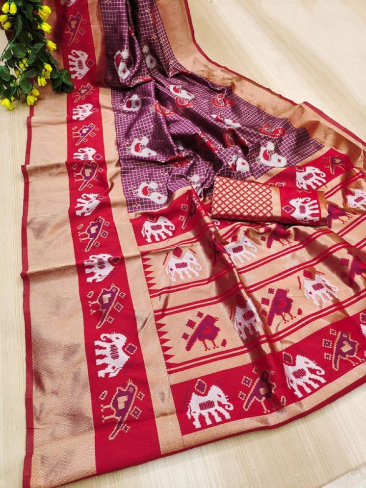     			Sanwariya Silks Pack of 1 Silk Blend Checks Saree With Blouse Piece ( Maroon )