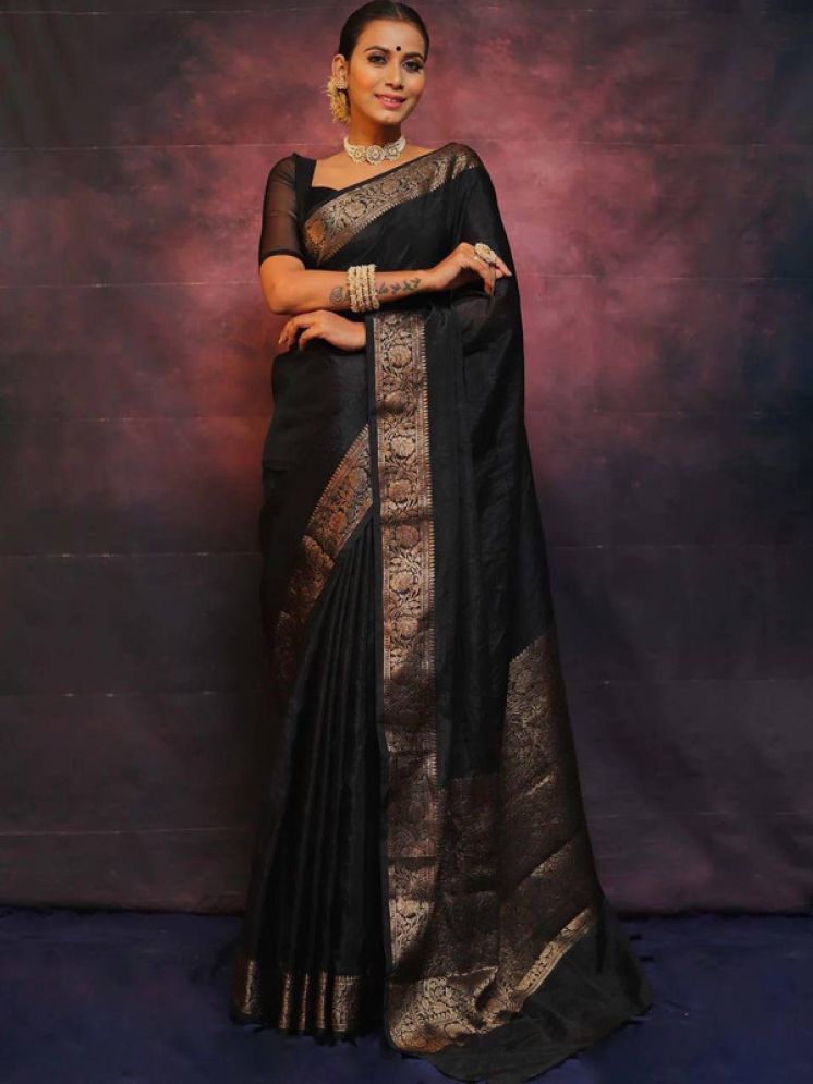     			Sitanjali Pack of 1 Silk Blend Woven Saree With Blouse Piece ( Black )