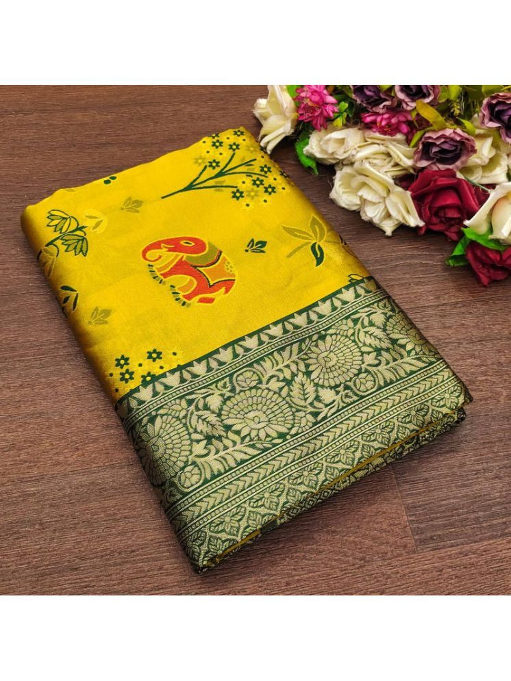     			Sitanjali Pack of 1 Silk Blend Printed Saree With Blouse Piece ( Yellow )