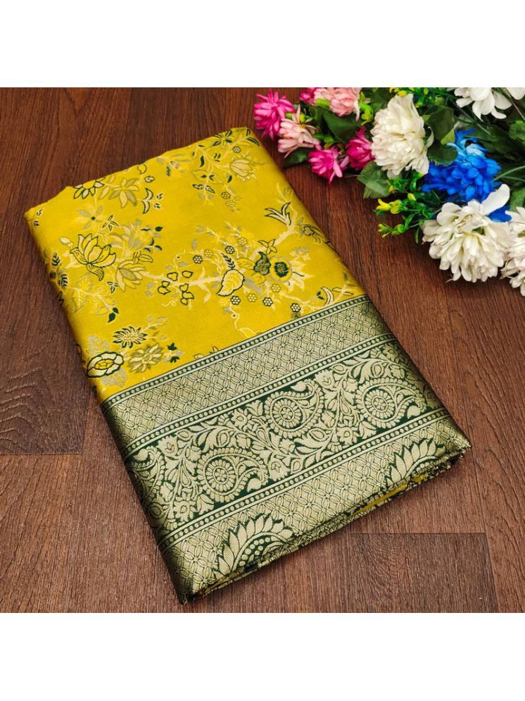     			Sitanjali Pack of 1 Silk Blend Printed Saree With Blouse Piece ( Yellow )