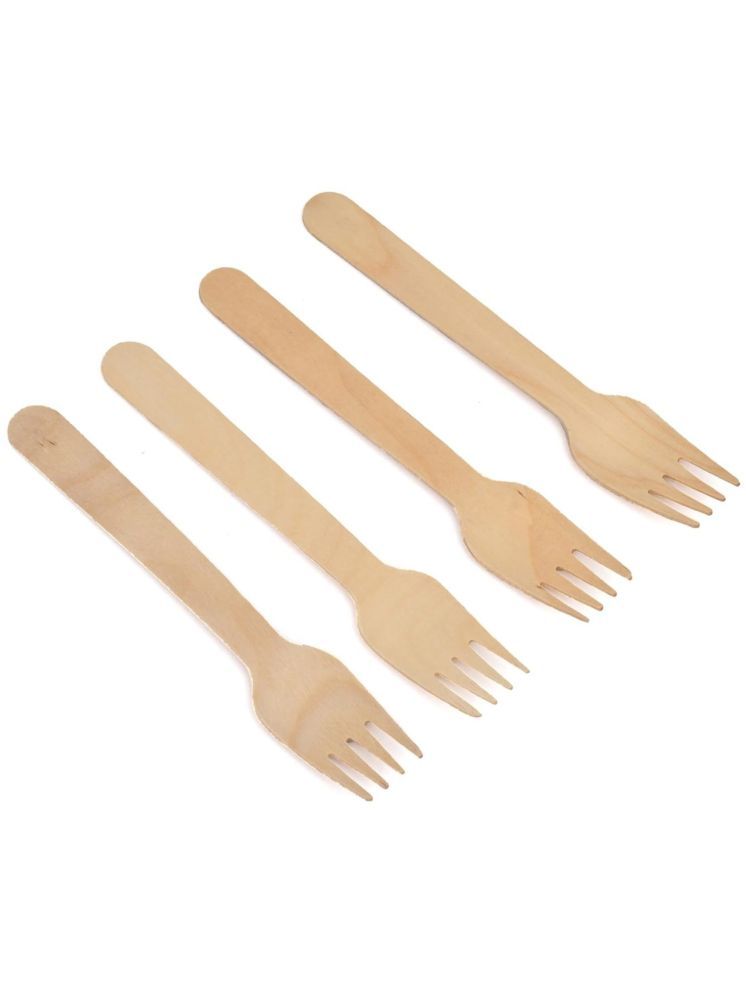     			THRIFTKART - (100 PC ) -  Disposable Fork Wooden Biodegradable Ecofriendly Cutlery Mini Fork for Snacks Suitable for Birthday Parties and Camping