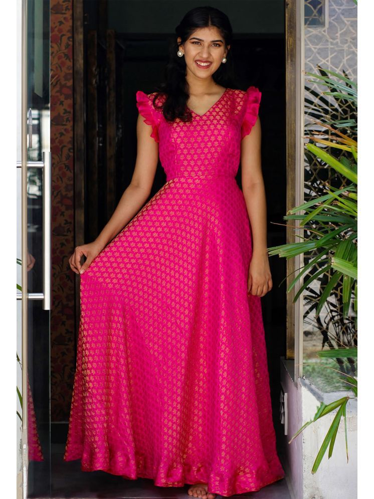     			Trijal Fab Jacquard Embellished Full Length Women's Gown - Pink ( Pack of 1 )