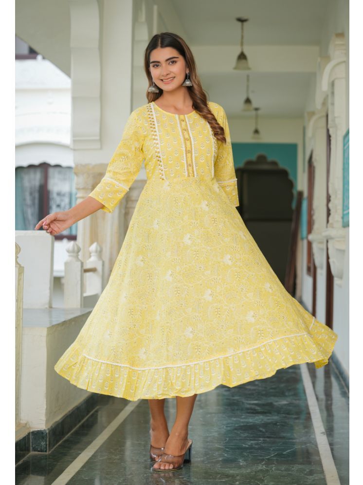     			Yash Gallery Pack of 1 Cotton Printed Anarkali Women's Kurti - ( Yellow )