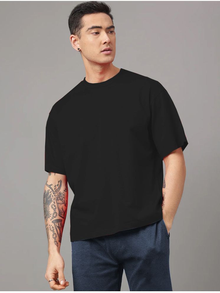     			clafoutis Cotton Oversized Fit Solid Half Sleeves Men's Round T-Shirt - Black ( Pack of 1 )