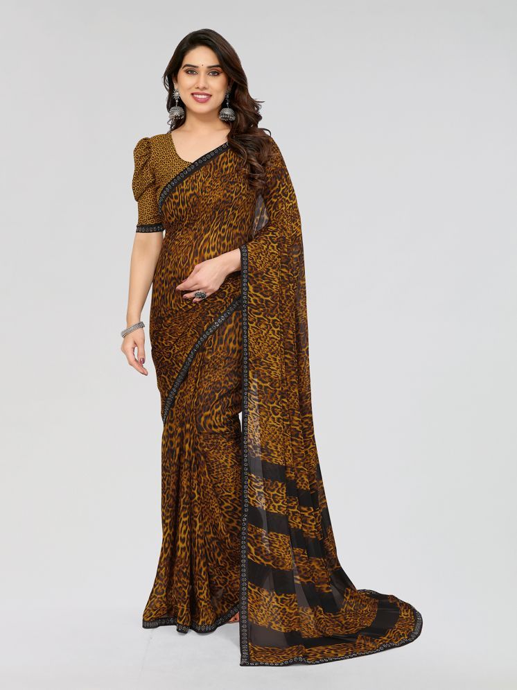     			ANAND SAREES Pack of 1 Georgette Printed Saree With Blouse Piece ( Brown )