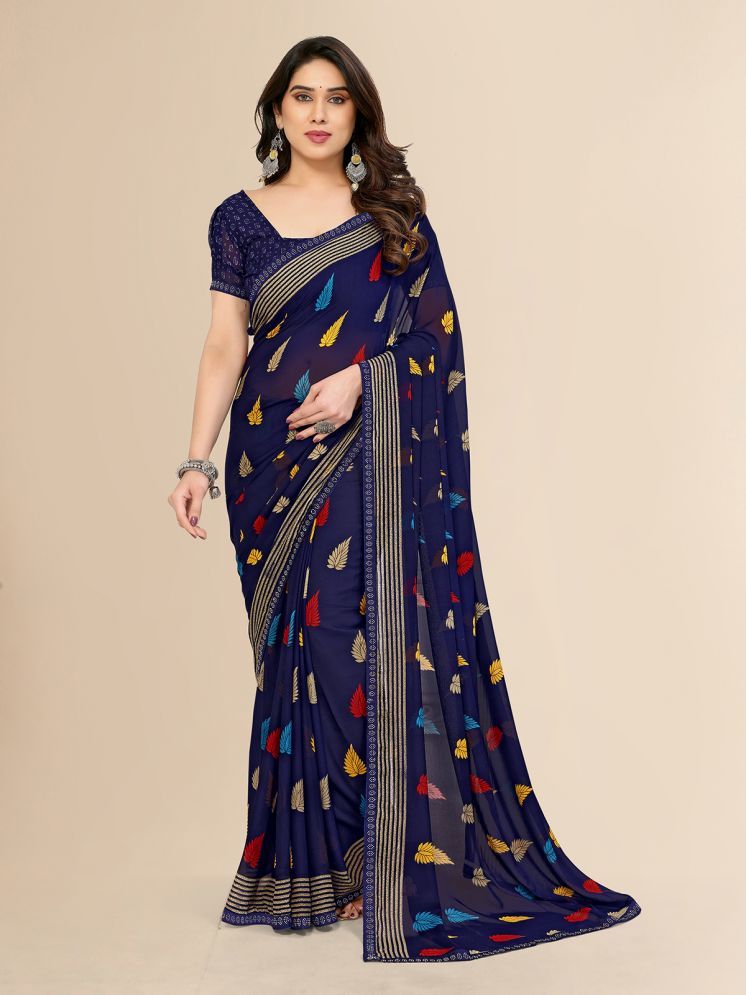     			ANAND SAREES Pack of 1 Georgette Printed Saree With Blouse Piece ( Blue )