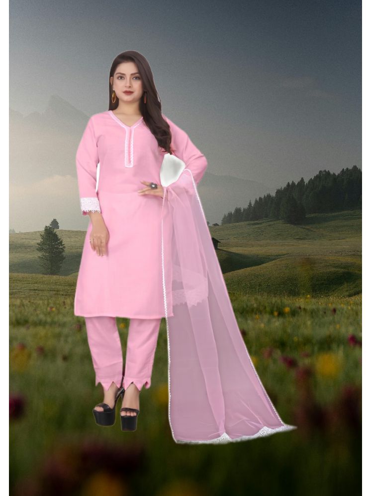     			RUTSH CREATION Cotton Self Design Kurti With Pants Women's Stitched Salwar Suit - Pink ( Pack of 1 )