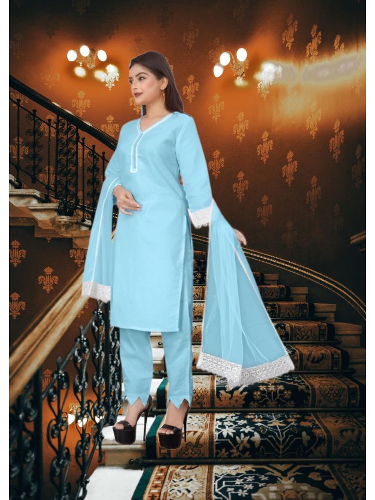     			RUTSH CREATION Cotton Self Design Kurti With Pants Women's Stitched Salwar Suit - Light Blue ( Pack of 1 )