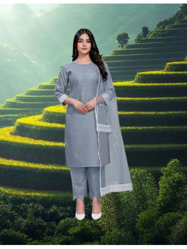     			RUTSH CREATION Cotton Self Design Kurti With Pants Women's Stitched Salwar Suit - Light Grey ( Pack of 1 )