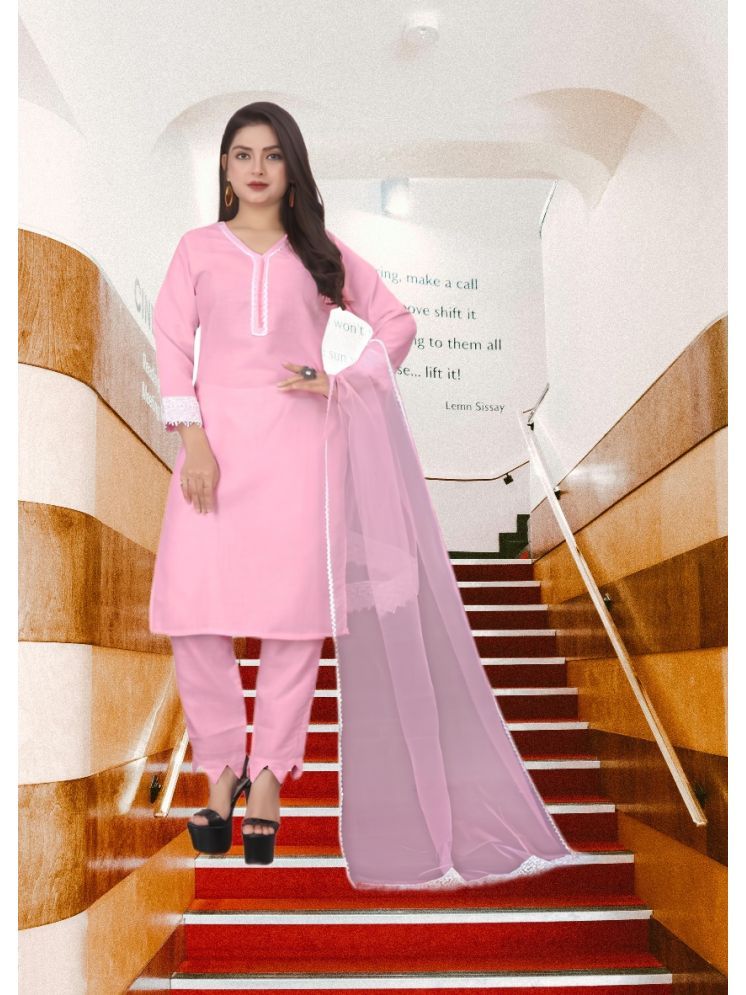     			RUTSH CREATION Cotton Self Design Kurti With Pants Women's Stitched Salwar Suit - Pink ( Pack of 1 )