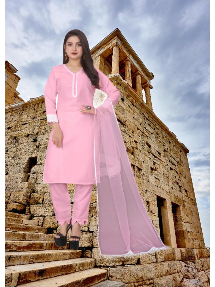     			RUTSH CREATION Cotton Self Design Kurti With Pants Women's Stitched Salwar Suit - Pink ( Pack of 1 )