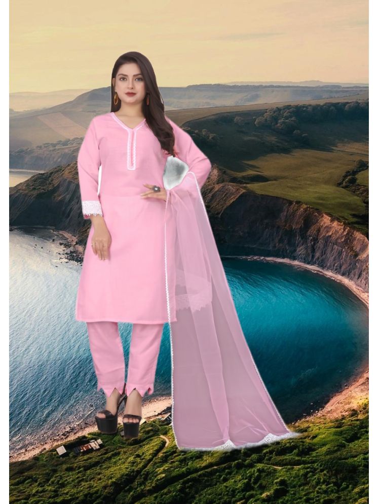     			RUTSH CREATION Cotton Self Design Kurti With Pants Women's Stitched Salwar Suit - Pink ( Pack of 1 )