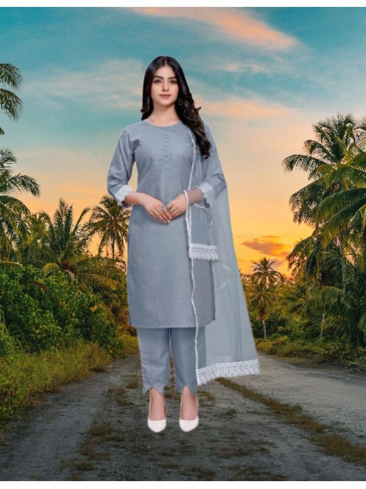     			RUTSH CREATION Cotton Self Design Kurti With Pants Women's Stitched Salwar Suit - Light Grey ( Pack of 1 )