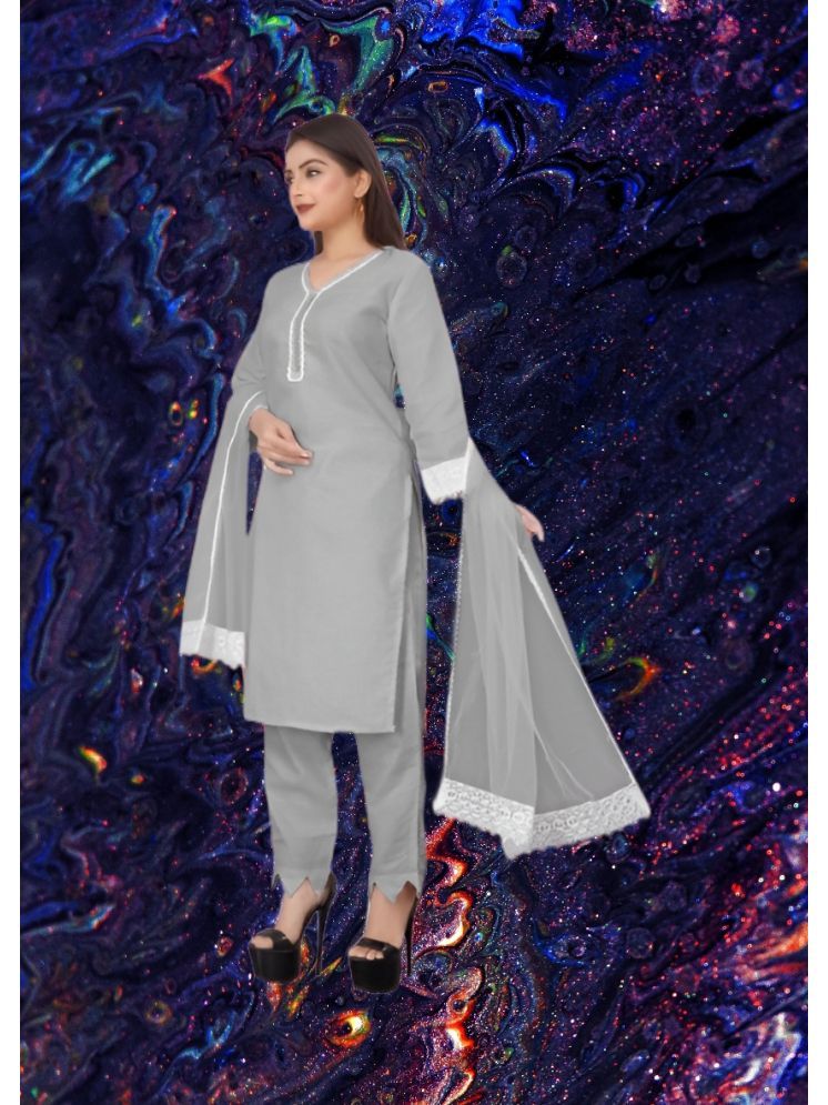     			RUTSH CREATION Cotton Self Design Kurti With Pants Women's Stitched Salwar Suit - Light Grey ( Pack of 1 )