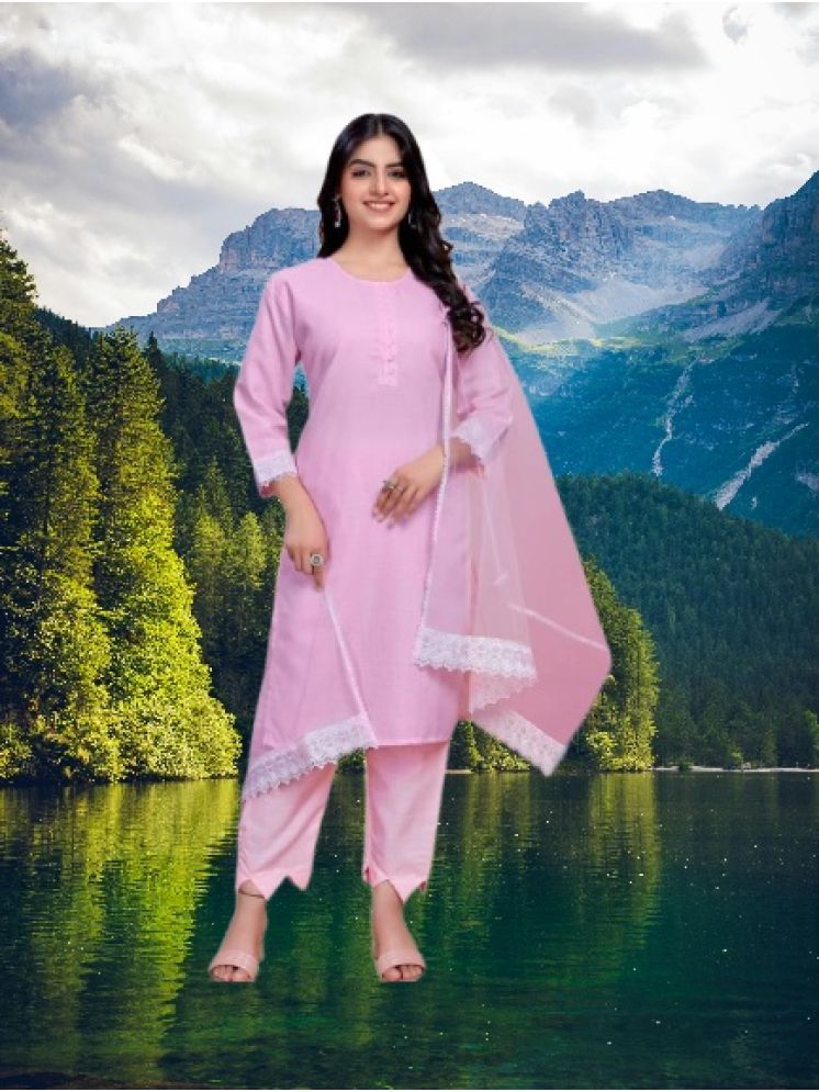     			RUTSH CREATION Cotton Self Design Kurti With Pants Women's Stitched Salwar Suit - Pink ( Pack of 1 )