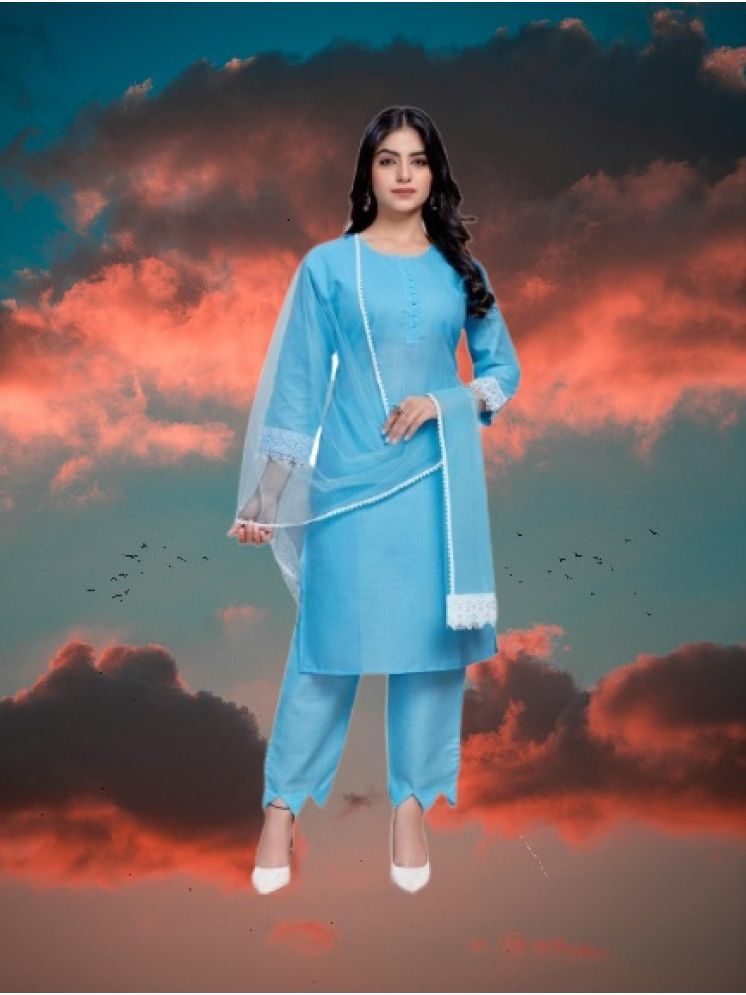     			RUTSH CREATION Cotton Self Design Kurti With Pants Women's Stitched Salwar Suit - Light Blue ( Pack of 1 )