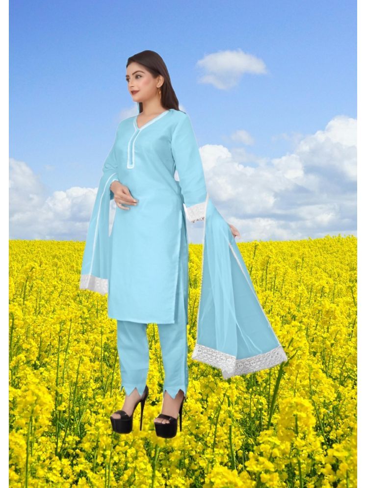     			RUTSH CREATION Cotton Self Design Kurti With Pants Women's Stitched Salwar Suit - Light Blue ( Pack of 1 )