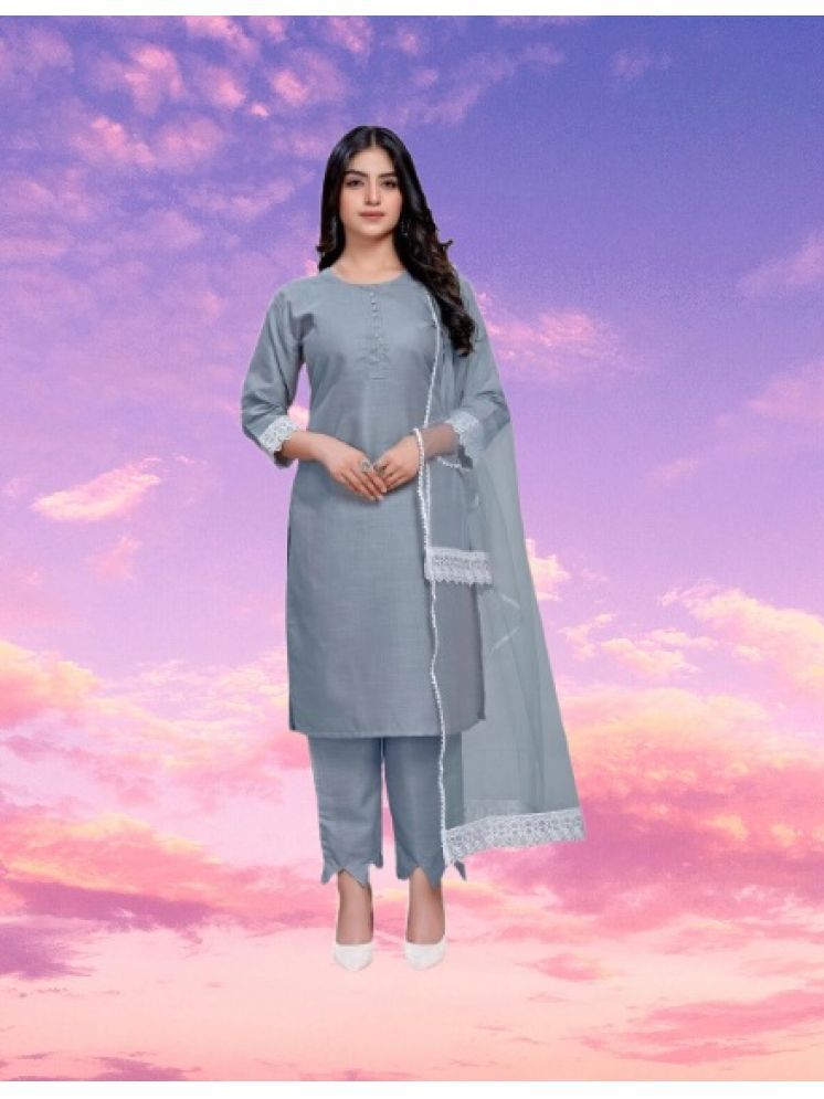     			RUTSH CREATION Cotton Self Design Kurti With Pants Women's Stitched Salwar Suit - Light Grey ( Pack of 1 )