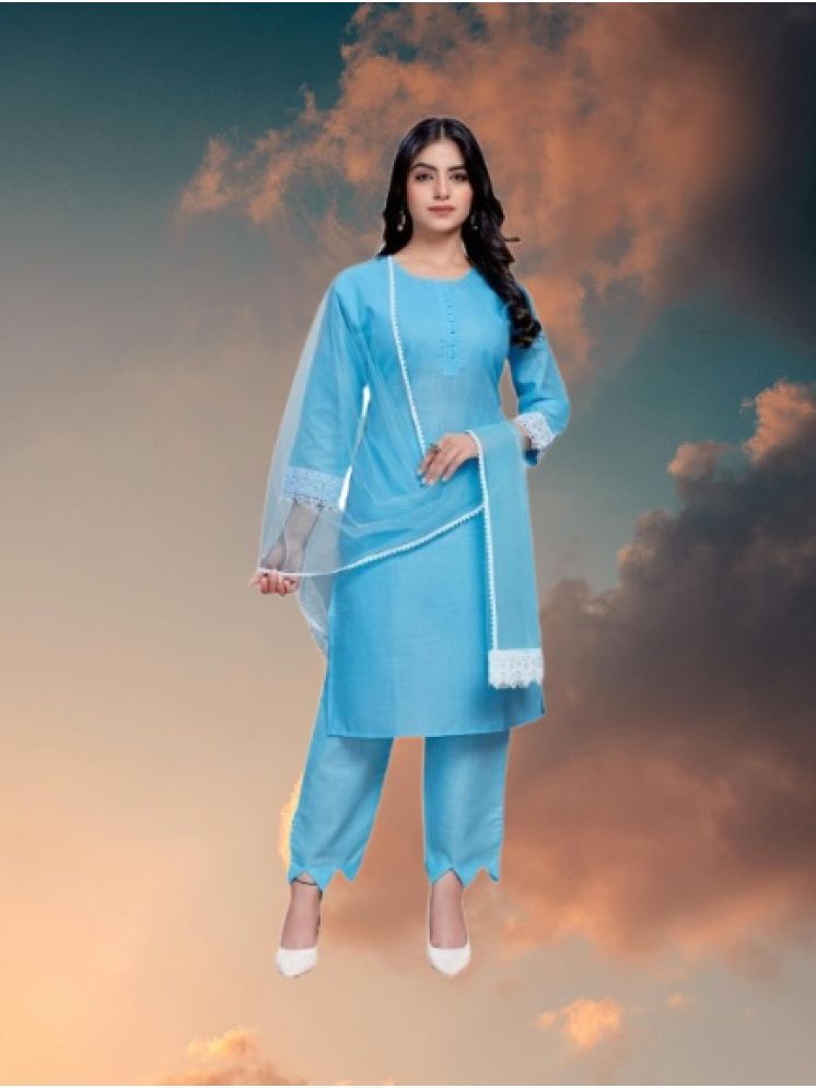     			RUTSH CREATION Cotton Self Design Kurti With Pants Women's Stitched Salwar Suit - Light Blue ( Pack of 1 )