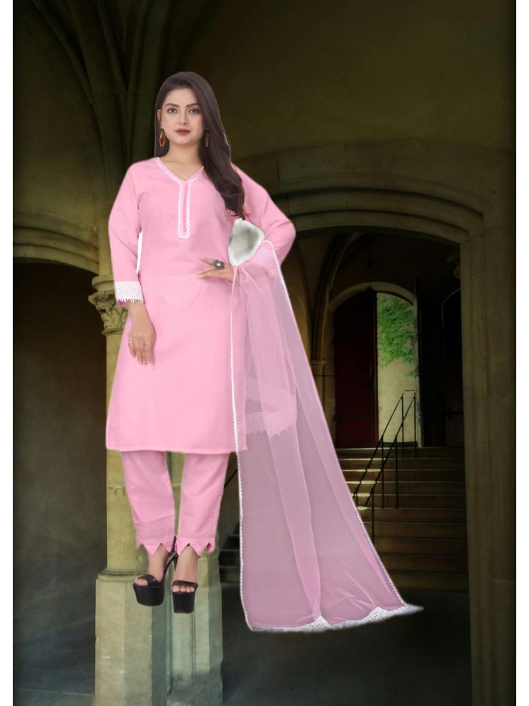     			RUTSH CREATION Cotton Self Design Kurti With Pants Women's Stitched Salwar Suit - Pink ( Pack of 1 )