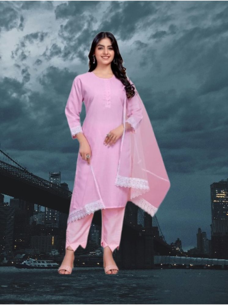     			RUTSH CREATION Cotton Self Design Kurti With Pants Women's Stitched Salwar Suit - Pink ( Pack of 1 )