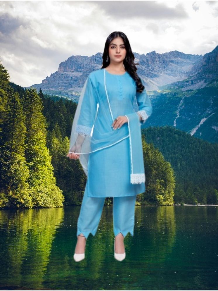     			RUTSH CREATION Cotton Self Design Kurti With Pants Women's Stitched Salwar Suit - Light Blue ( Pack of 1 )