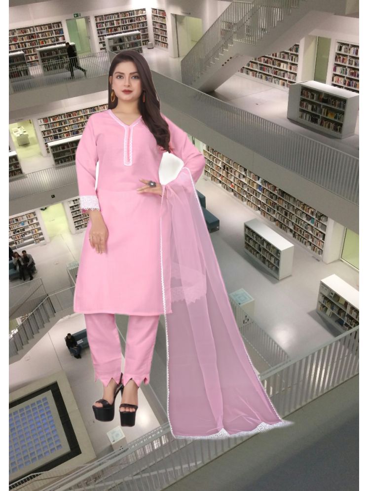     			RUTSH CREATION Cotton Self Design Kurti With Pants Women's Stitched Salwar Suit - Pink ( Pack of 1 )