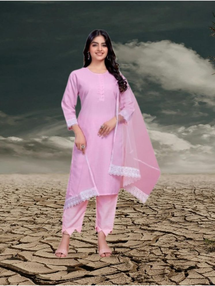     			RUTSH CREATION Cotton Self Design Kurti With Pants Women's Stitched Salwar Suit - Pink ( Pack of 1 )